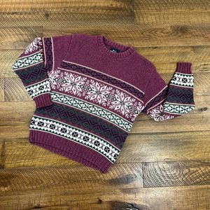 WOOLRICH L Womens Winter Nordic Snowflake Crewneck Knit Pullover Sweater Red